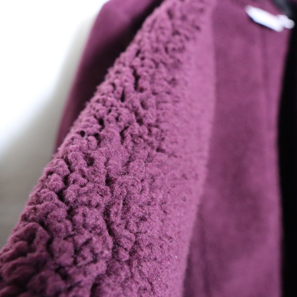 Denim & Co. Small Dark Magenta Faux Suede Faux Fur Trimmed Jacket W/ Open Front